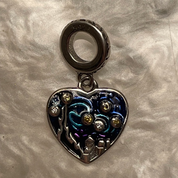 Bracelet Charm Van Gogh’s Starry Night Heart with Rhinestones - Picture 3 of 7